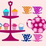 Teapot Teacups And Cupcakes Fabric Wall Decals