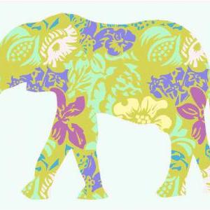 Elephant Fabric Wall Decals With Flower Pattern..
