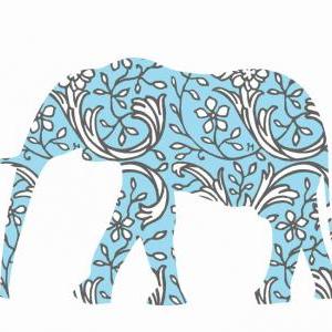Nursery Decor Blue Floral Elephant ..