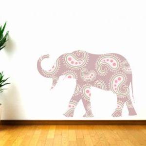 Kids Decor Elephant Wall Decal Fabric With Paisley..