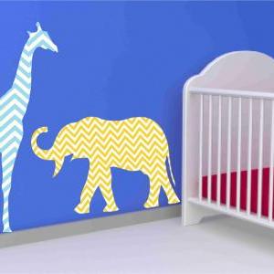 Giraffe And Elephant Fabric Wall Decal Set In..