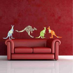 Adorable Kangaroo Wall Fabric Decals In Floral..