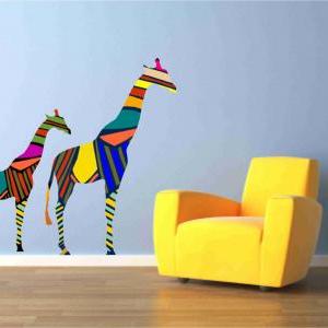 Baby And Mother Giraffe Fabric Wall Decals