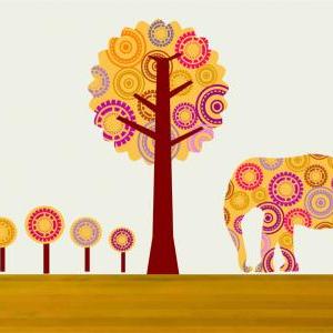 Children Nursery Wall Decals Elephant And Tree..