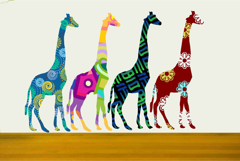 Colorful Giraffe Set Wall Decals Stickers