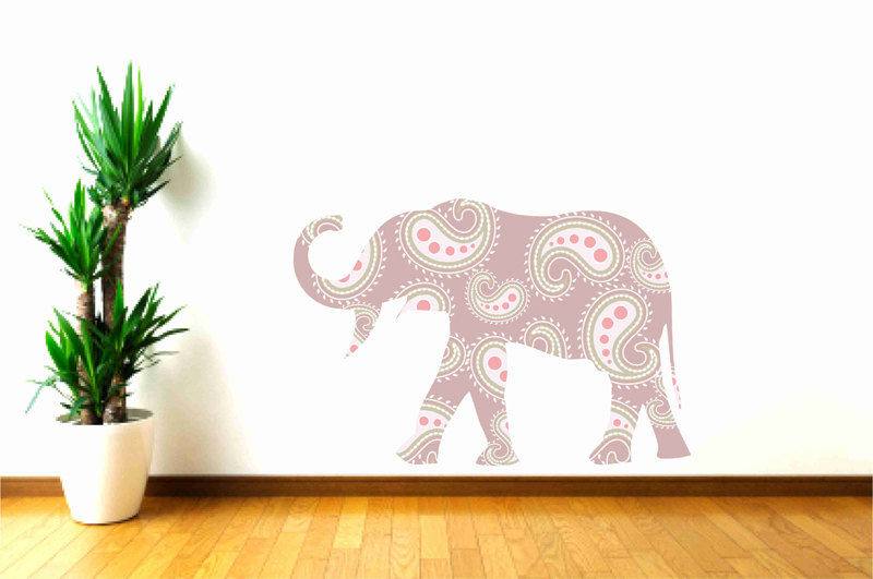 Kids Decor Elephant Wall Decal Fabric With Paisley Design For Children