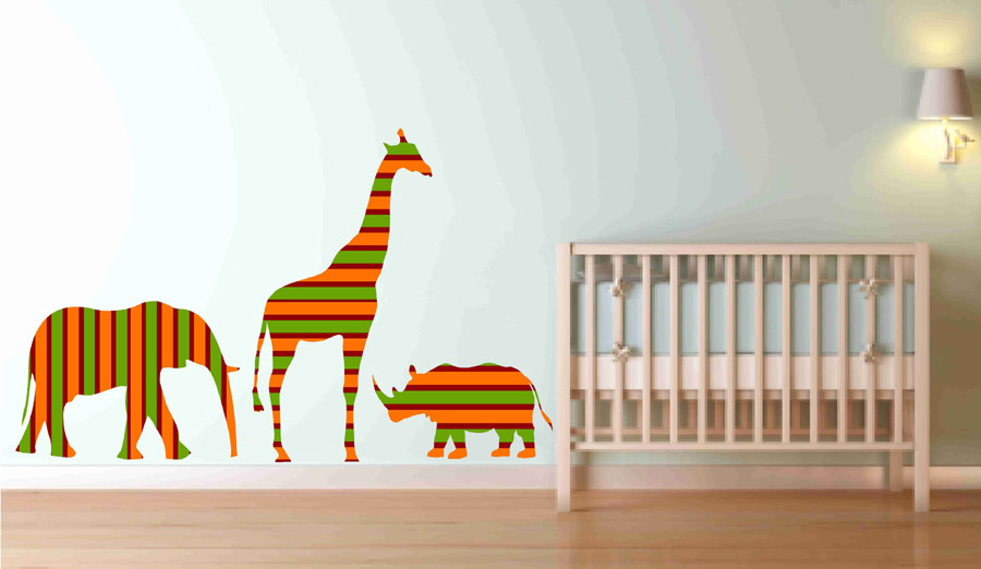 Nursery Decor Elephant Giraffe Rhinoceros Fabric Wall Decals