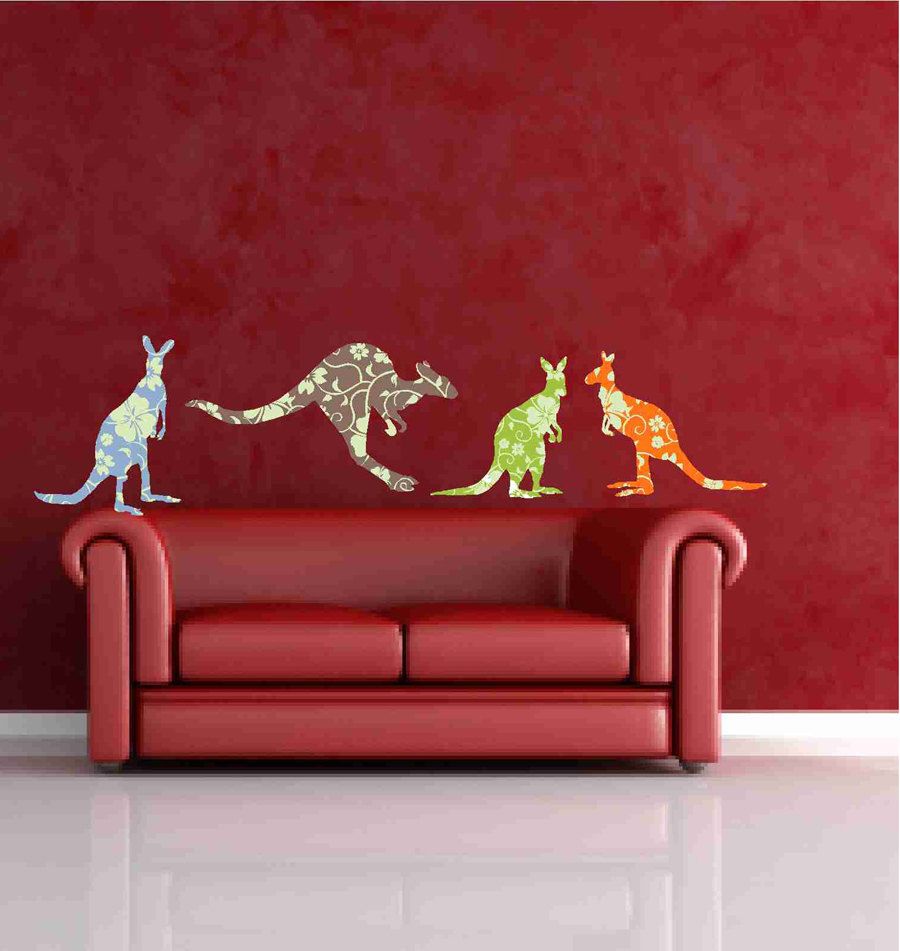 Adorable Kangaroo Wall Fabric Decals In Floral Prints For Children