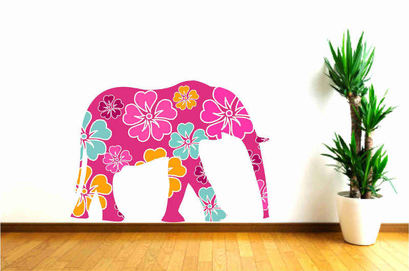 Floral Pink Elephant Fabric Wall Decals