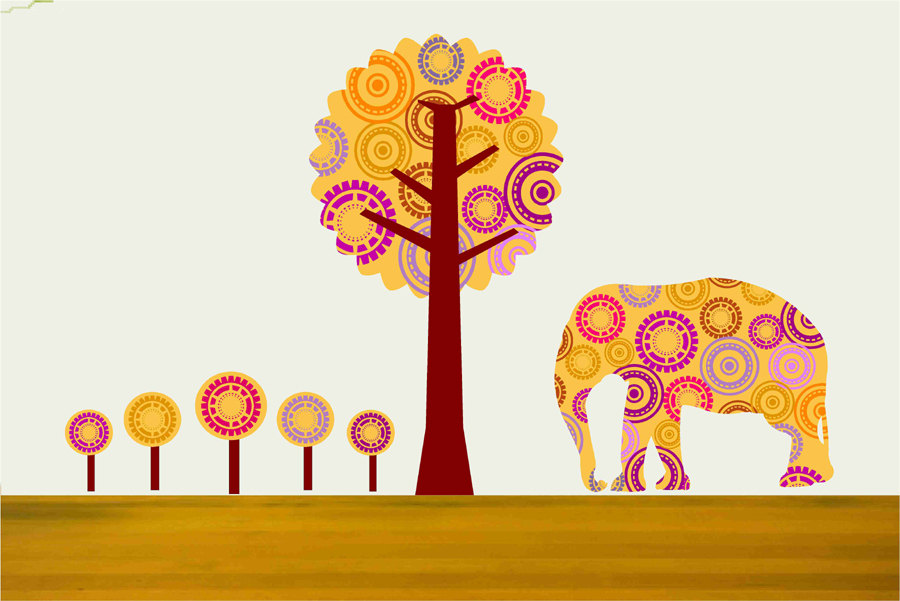 Children Nursery Wall Decals Elephant And Tree Wall Decor