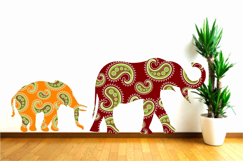 Mummy and Baby Elephant Wall Decals with Paisley Designs