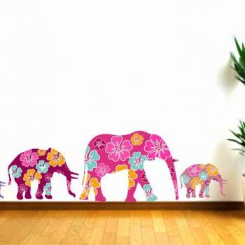Children Decor Pink Elephants Wall Decals